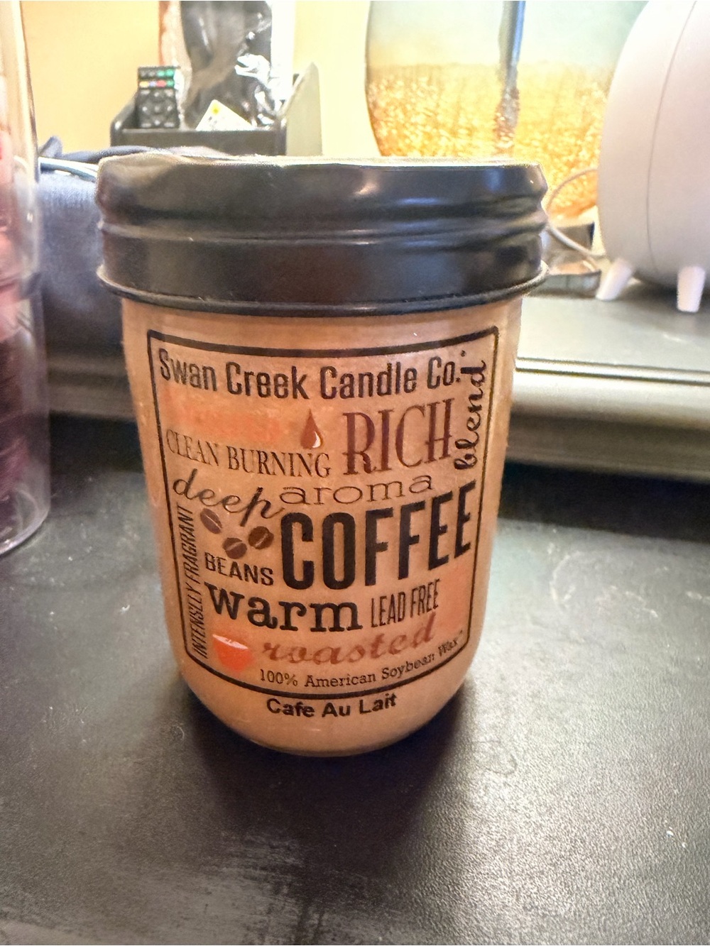 NEW " SWAN CREEK" Cafe Au Lait Coffee Scented Jar Candle - Warm Tan SOYBEAN NEW